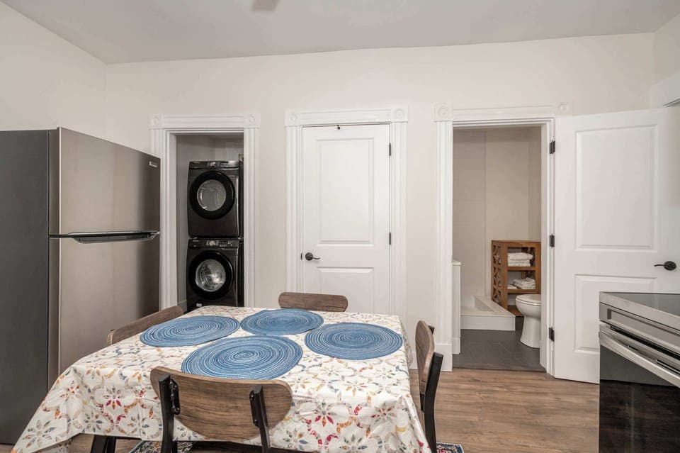 Gather for meals together at the dining table, seating 4