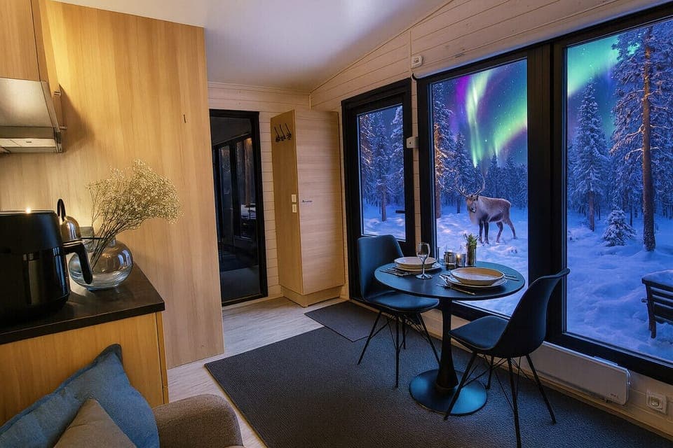A magical winter dining view with northern lights