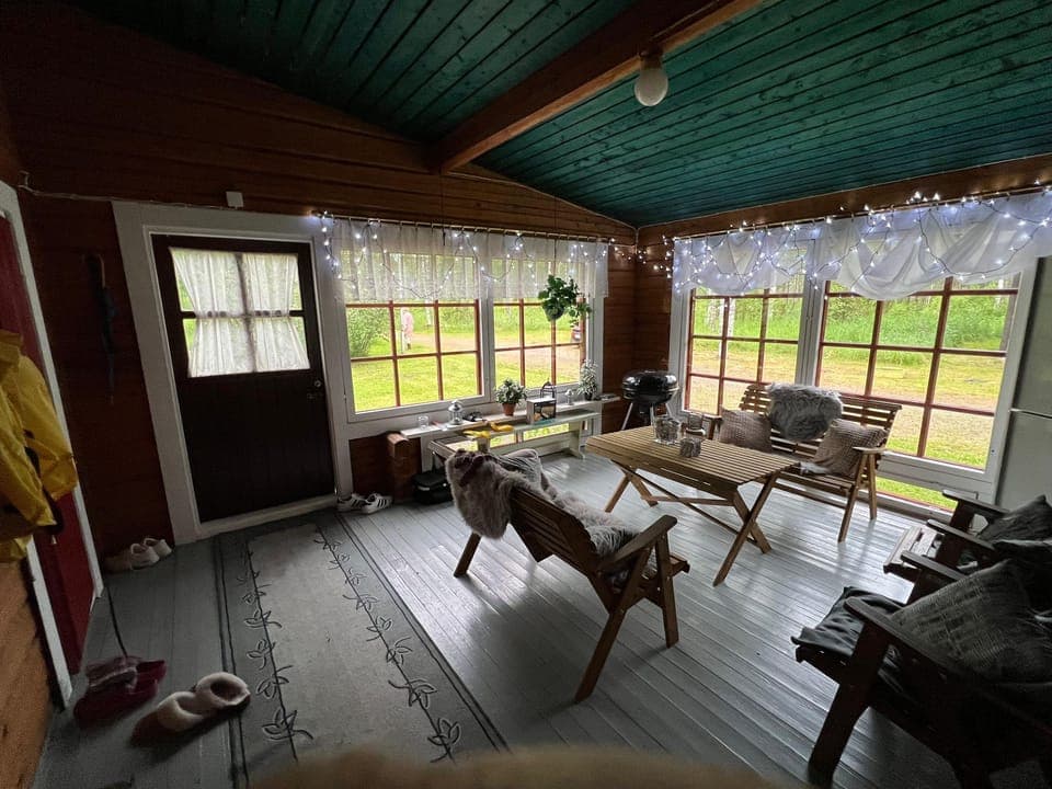 glazed indoor seating area 