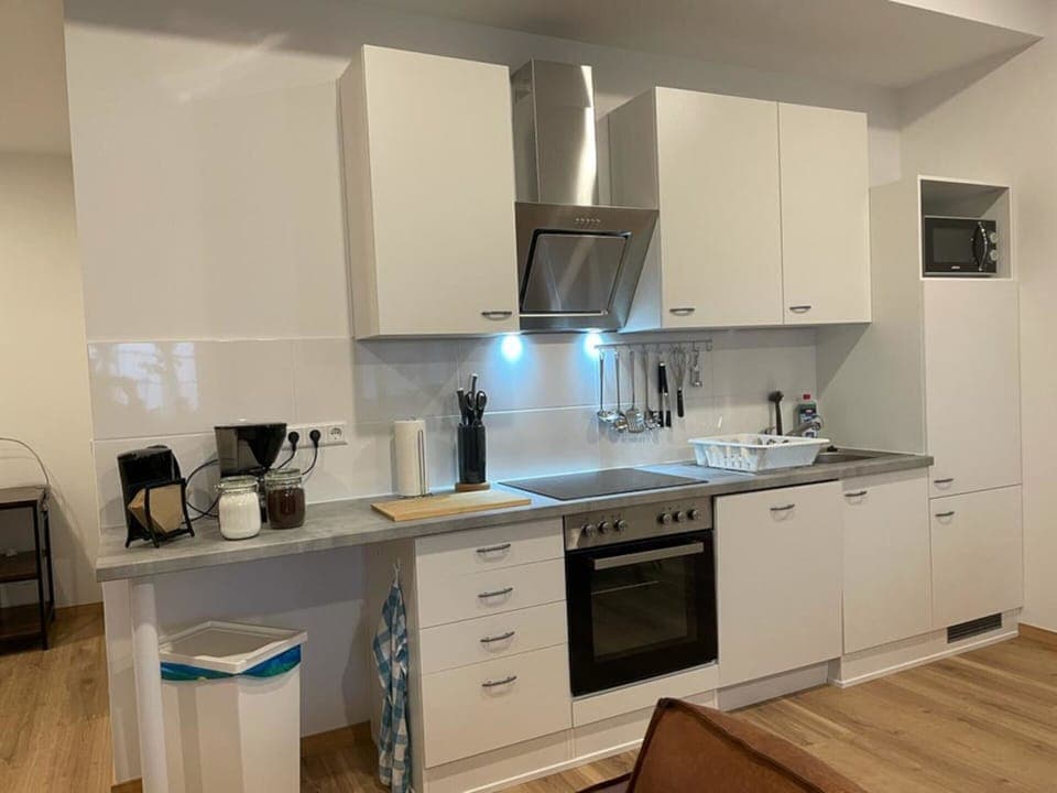 Full-size fridge, microwave, reusable coffee/tea filters