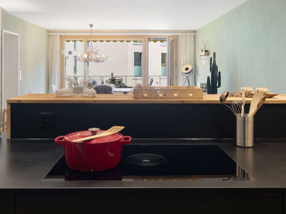 Kitchen, Countertop, Interior Design, Light Fixture, Furniture, Lighting, Plumbing Fixture, Tap, Cabinetry, Home