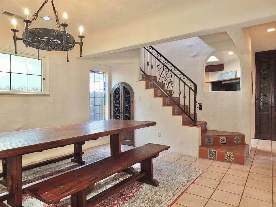 The gorgeous dining room is spacious and offers comfortable seating for 6