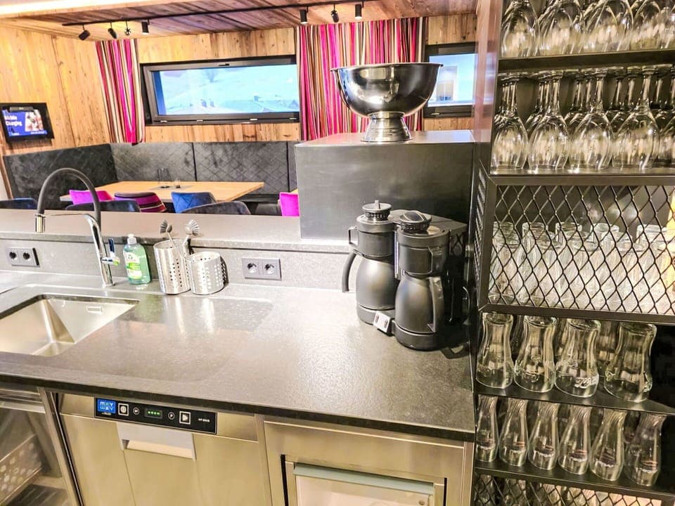 Interior Design, Lighting, Flooring, Kitchen, Kitchen Appliance, Ceiling, Countertop, Major Appliance, Light Fixture, Wood Stain