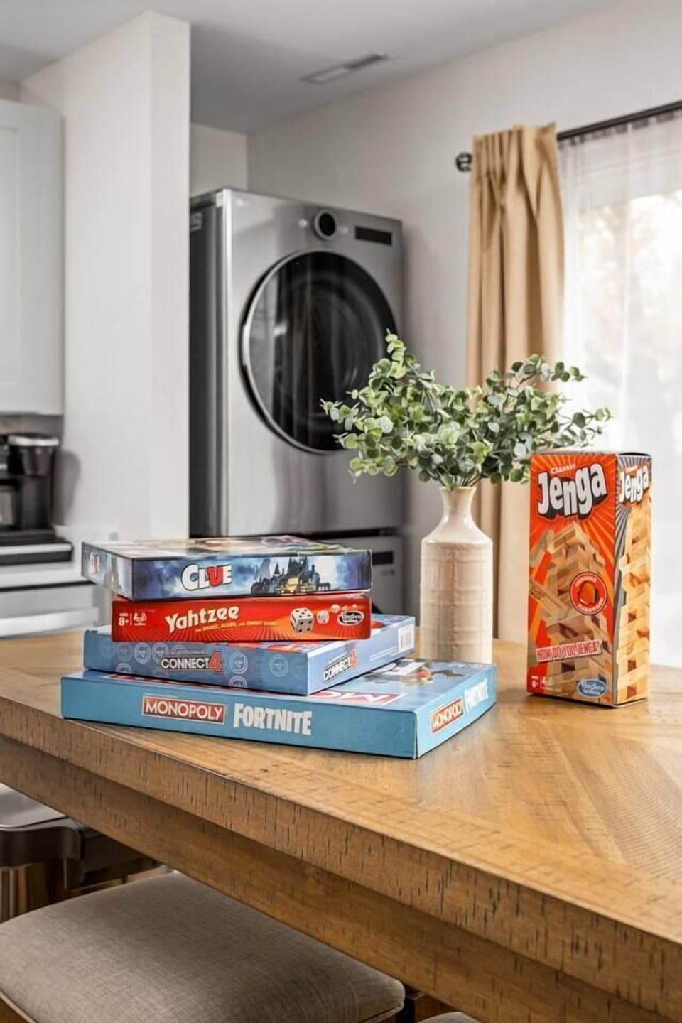 Enjoy a fun evening with provided games & puzzles.