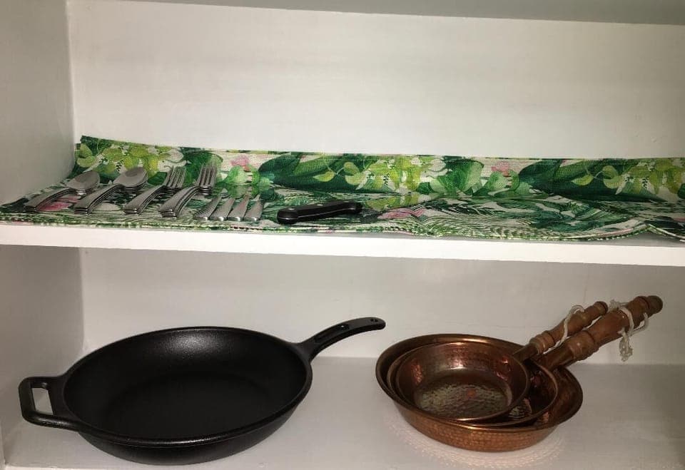 Stocked Kitchen, Cast Iron, Copper Pots and Pans Included for Use