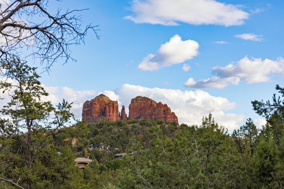 View of Cathedral Rock from the primary bedroom's outdoor space.