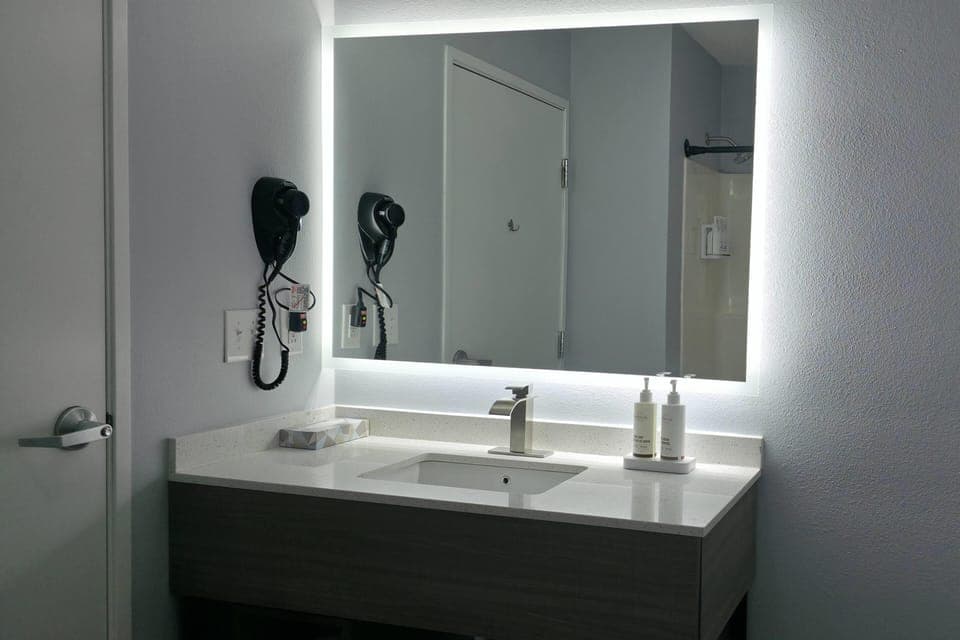 Suite, 1 King Bed, Non Smoking | Bathroom | Combined shower/tub, free toiletries, hair dryer, towels