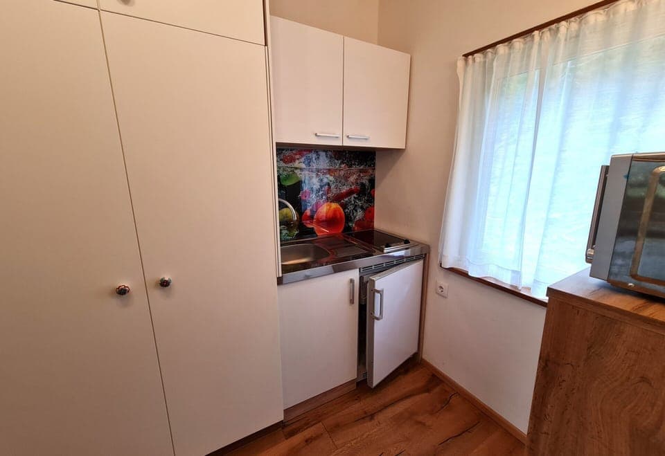 Apartment | Private kitchen | Fridge, microwave, electric kettle, cookware/dishes/utensils