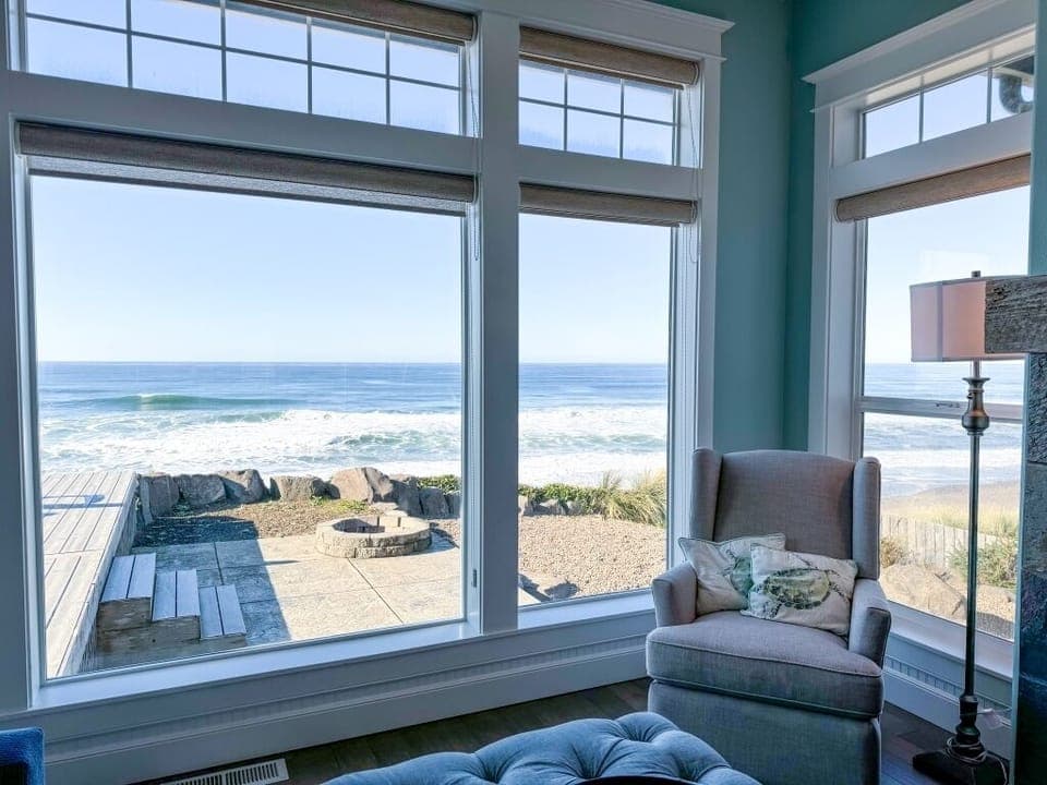 Enjoy a book and calming ocean sounds in the reclining rocking chair