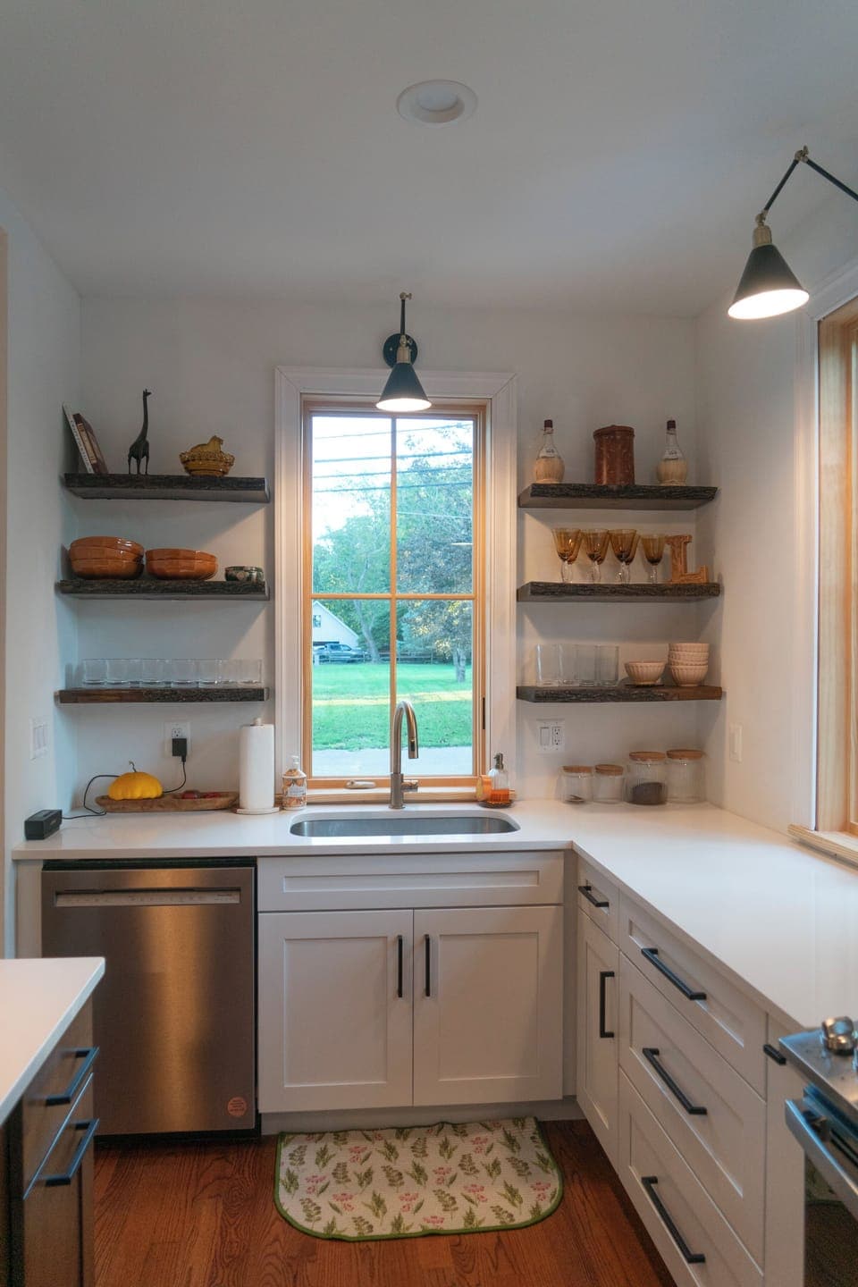 Kitchen sink with view of open space and most quiet dishwasher available