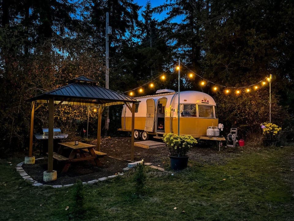 The airstream has fun outdoor lighting controlled with a button inside. 