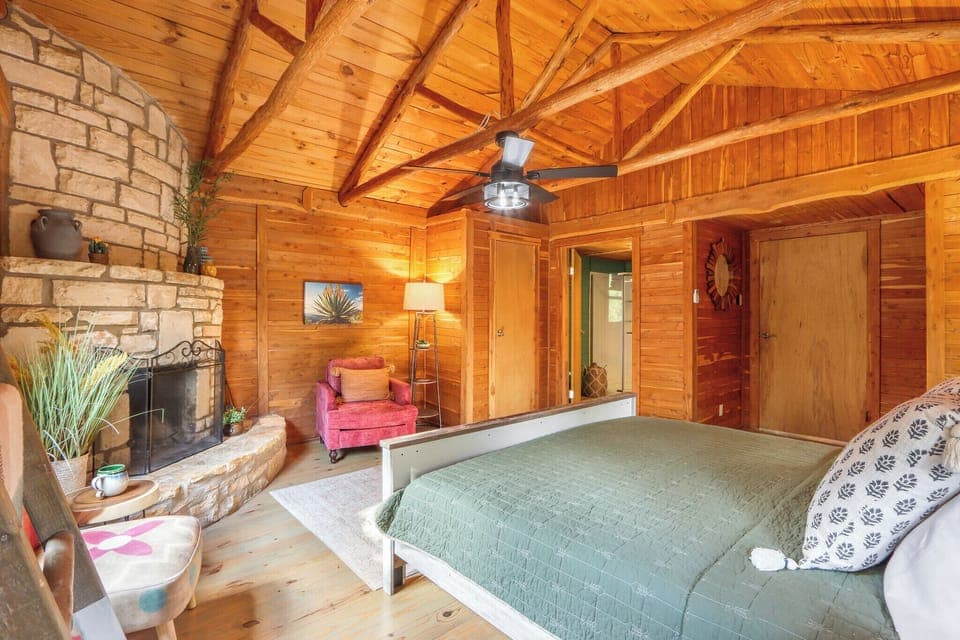 Alternate view of the bedroom looking at the entry to the bathroom.