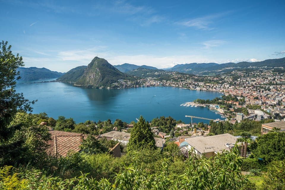 Panoramic view of Lugano and Lake Lugano