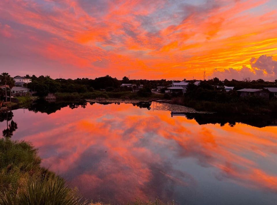 Sunset overlooking the pond in back