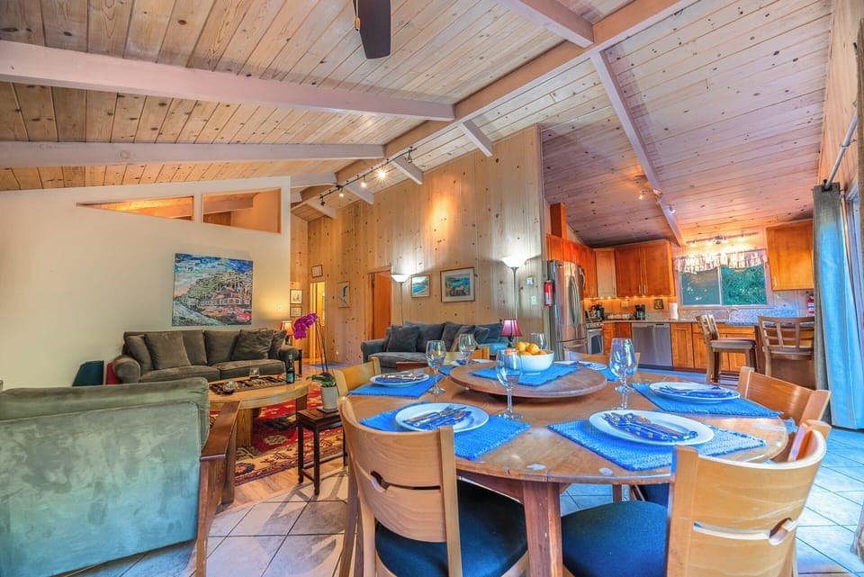 Large round dining table makes conversation easy