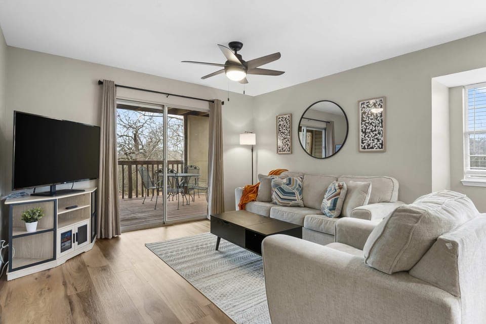 Curl up in the serene living room & stream your favorites on the smart TV