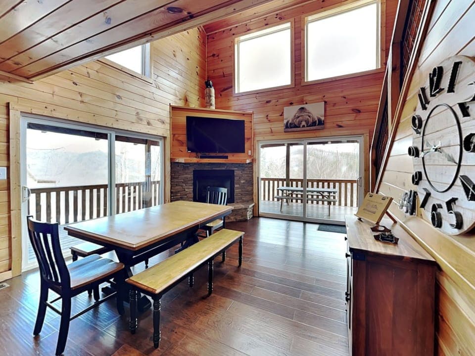 Dining Table with Seating for 8, TV, Fireplace - First Floor