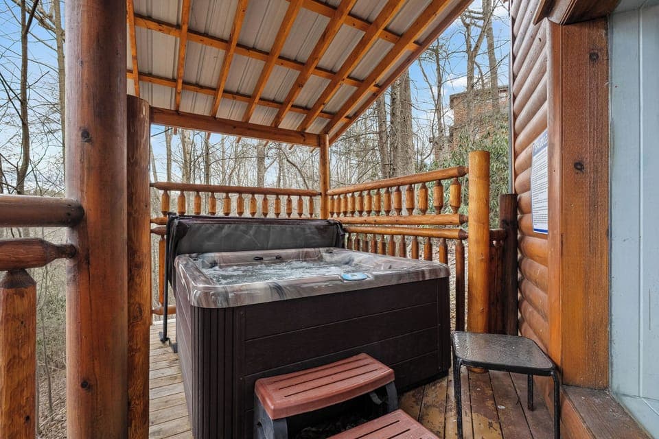 Sit back and relax in the covered hot tub!
