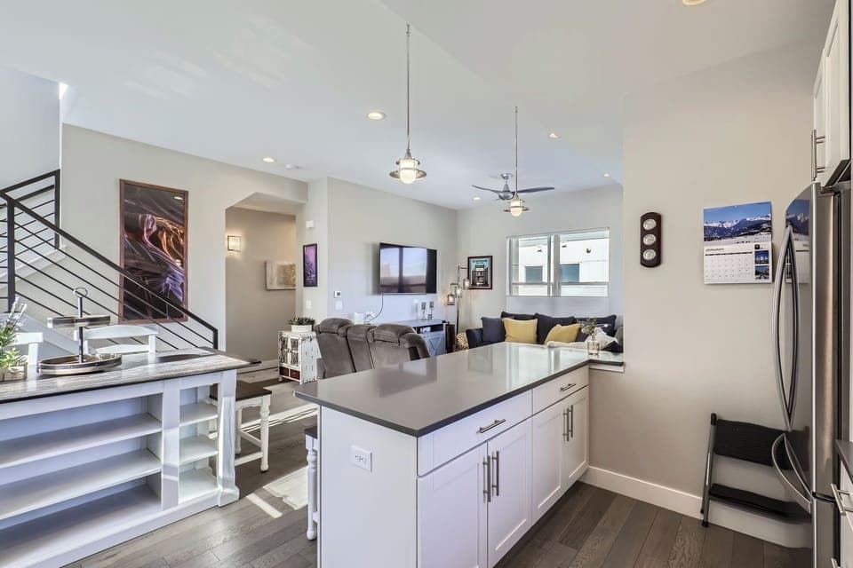 The living room opens up to the kitchen and dining room.