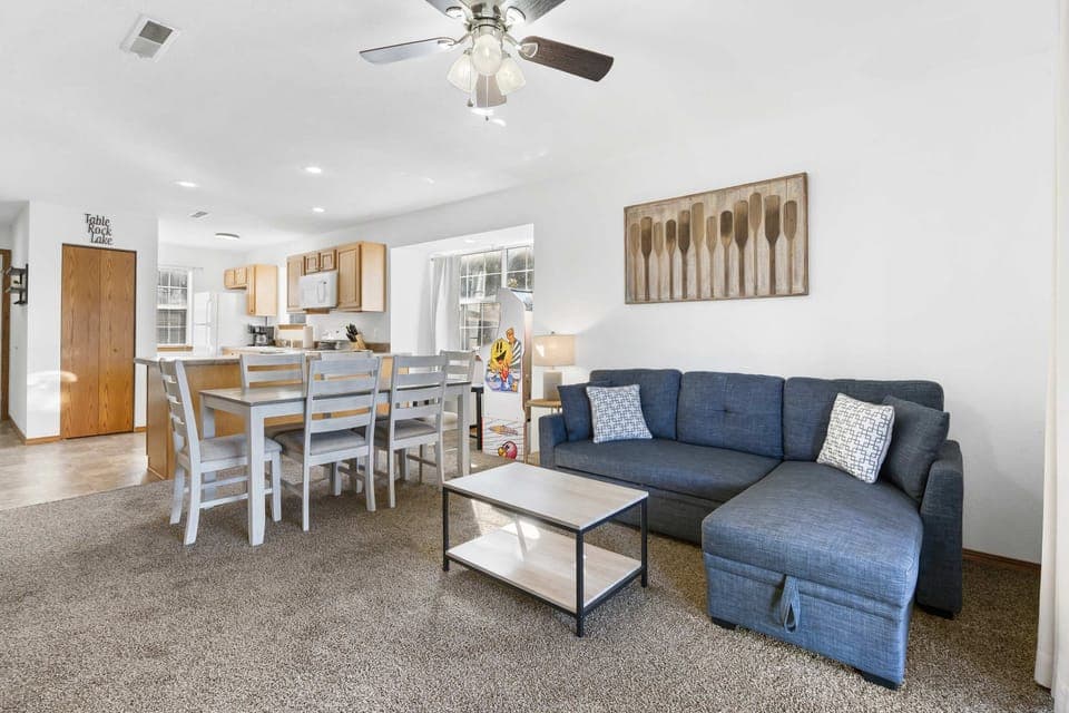 Relax on the living room’s sleeper sofa & stream your favorites on the smart TV