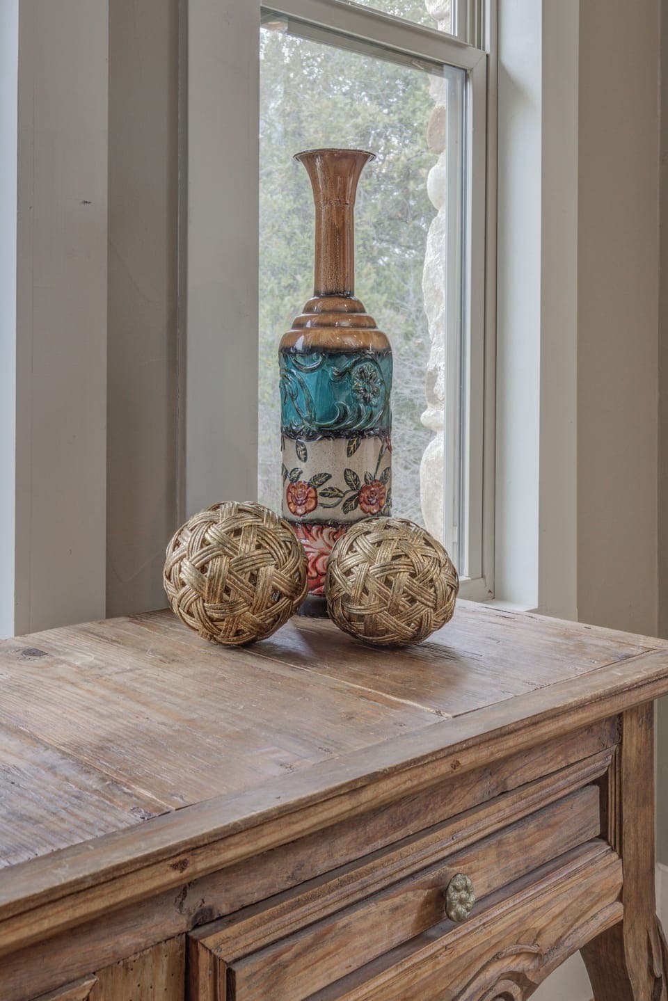 Unique decor pieces add personality and warmth to this beautiful home.