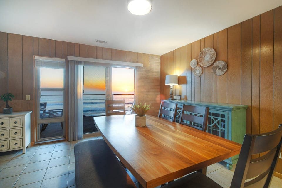 South condo dining area at sunset