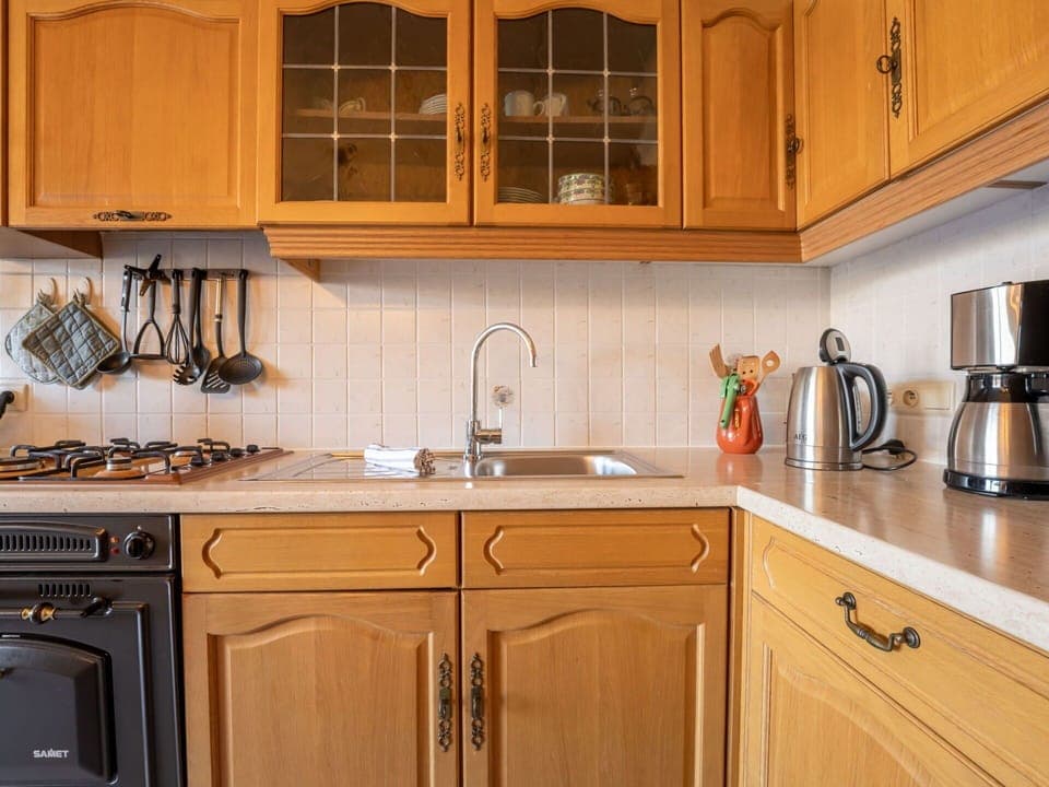 Kitchen, Cabinetry, Kitchen Appliance, Countertop, Wood, Major Appliance, Furniture, Interior Design, Flooring, Kitchen Sink