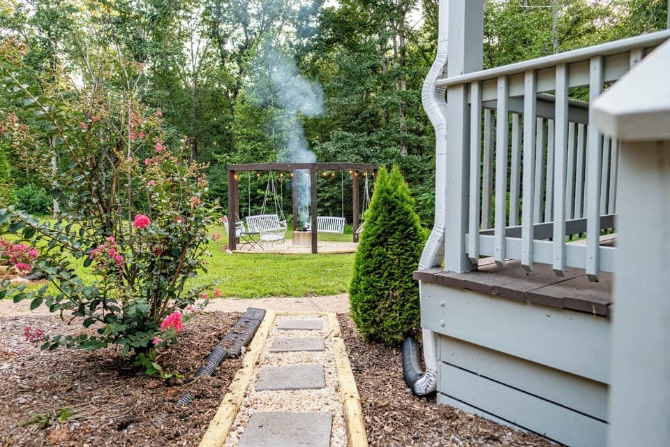View to back yard firepit: firewood not included