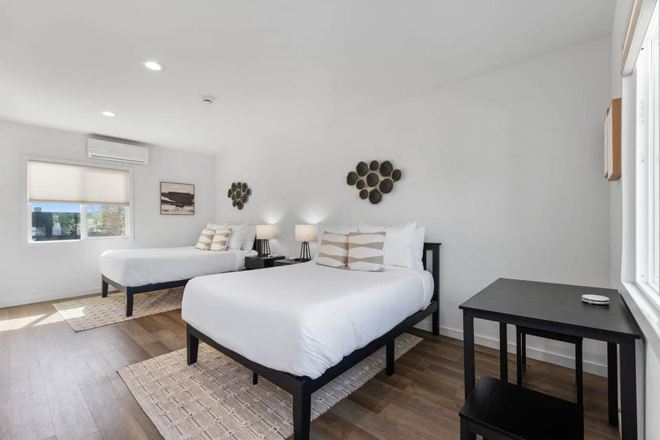 This upscale boutique features contemporary furnishings and two comfortable full beds for a peaceful night's rest