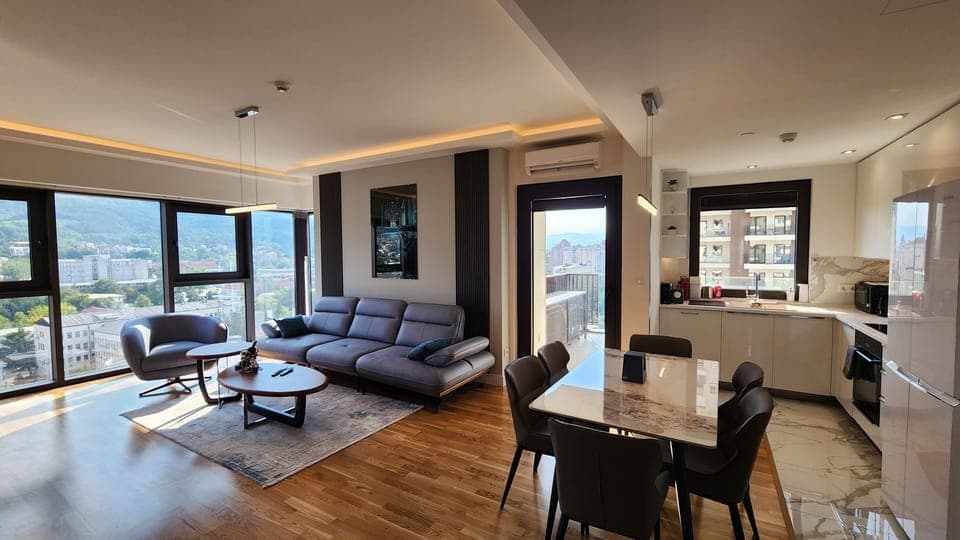 The main space consisted of the living room connected with an open space kitchen