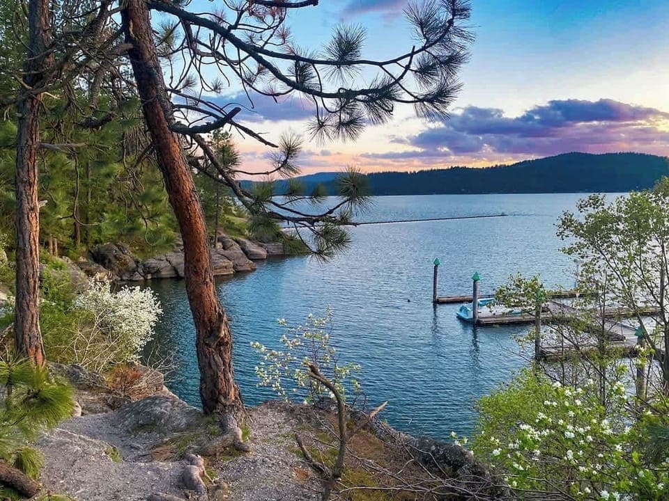 Tubbs Hill hiking trail view of Lake CDA during sunset