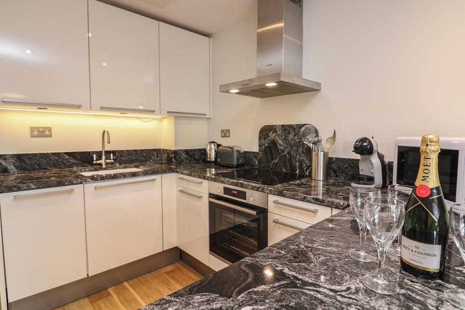 Fridge, dishwasher, cookware/dishes/utensils