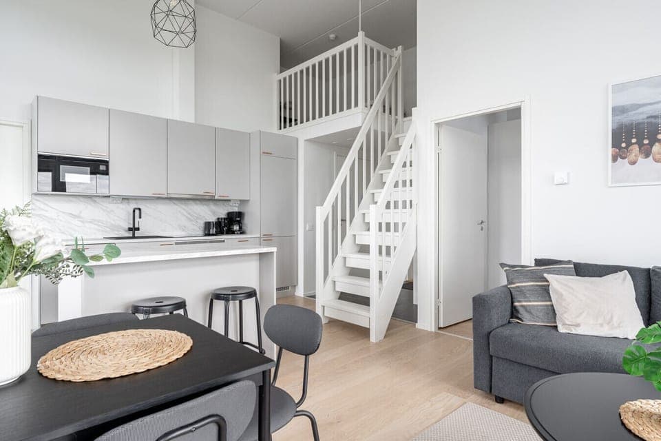 Apartment living room with an open-concept kitchen
