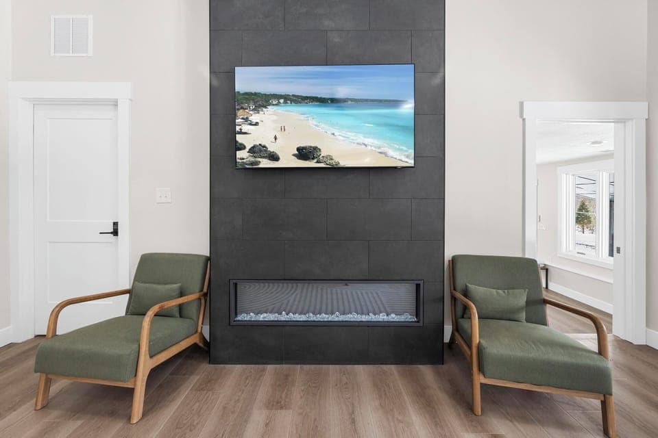 living room with smart TV and electric fireplace