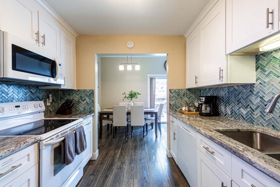 Fully stocked and labeled kitchen makes cooking a breeze, with coffee bar