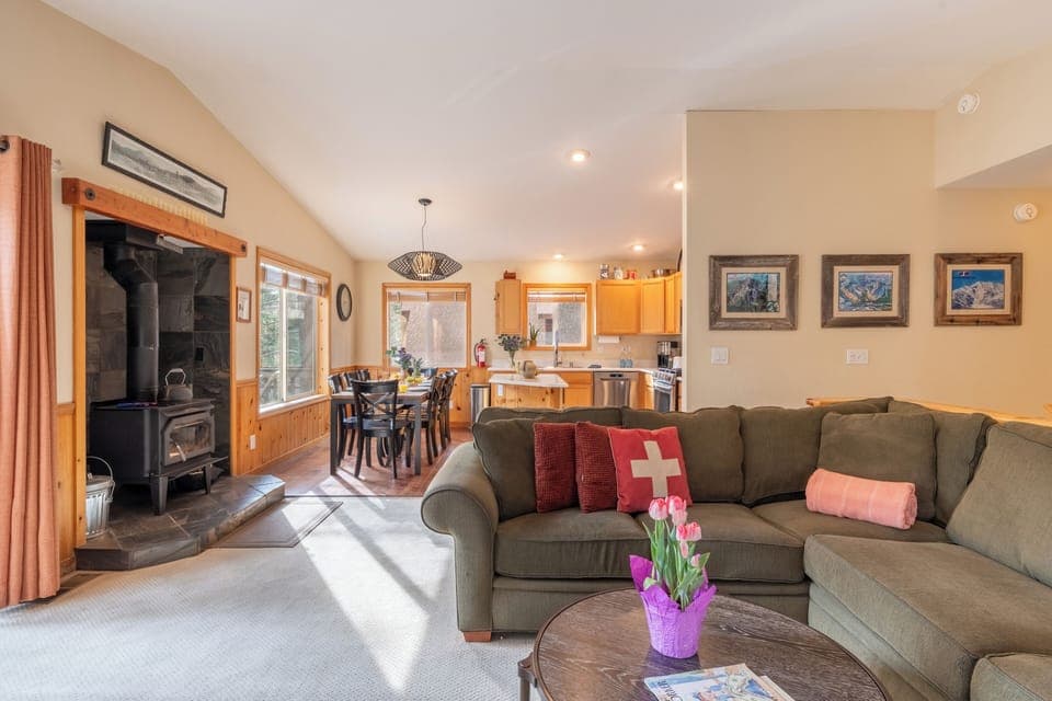 Stay warm by the fireplace.