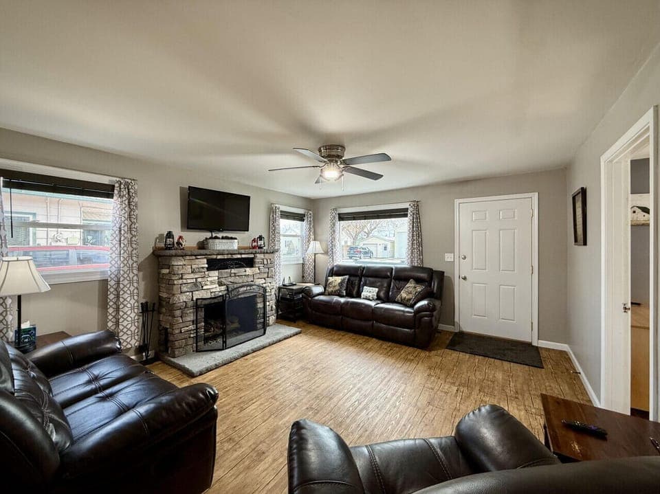 Open living room with comfortable couches.