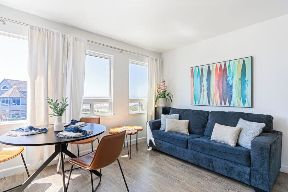 Enjoy extra sleeping space with a cozy sleeper sofa in the living area—perfect for added comfort and convenience!