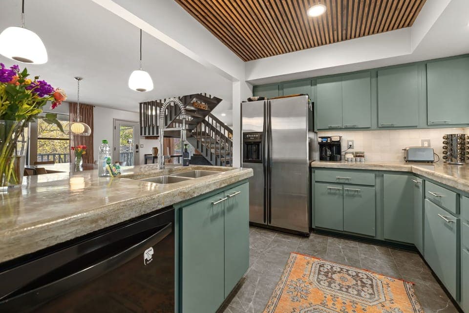 The kitchen is fully stocked with everything you’ll need to make a meal or just a good cup of coffee.