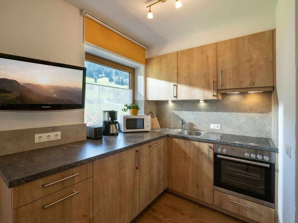 Interior Design, Wood, Countertop, Cabinetry, Flooring, Kitchen, Ceiling, Room, Kitchen Appliance, Major Appliance