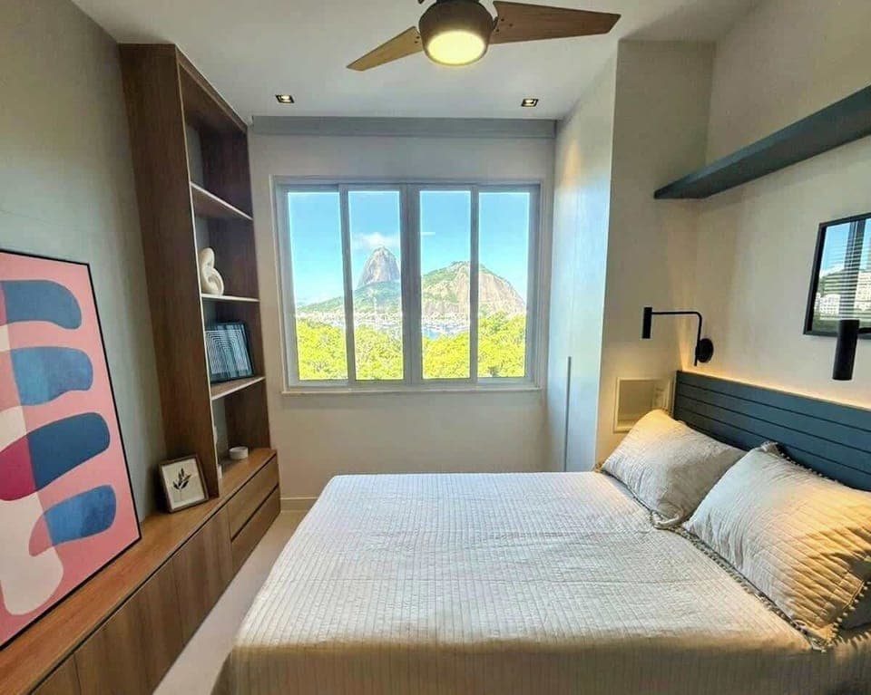 Noise-proof window, blackout shade, reading lights above bed, and storage beneath the bed.