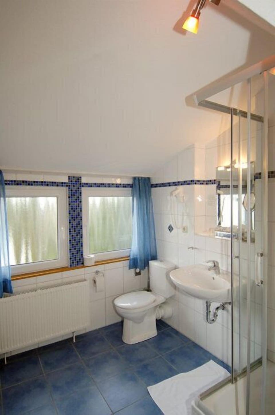 Shower, free toiletries, hair dryer