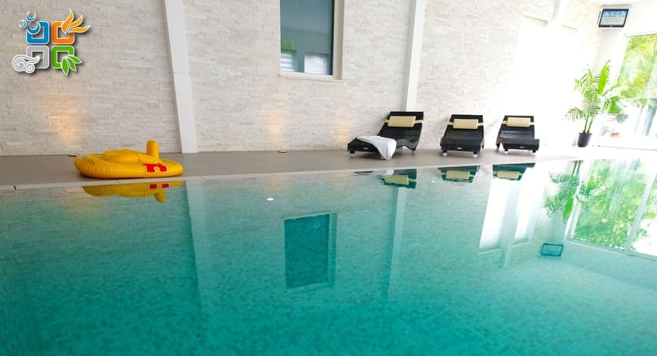Indoor pool, open 9:00 AM to 10:00 PM, sun loungers