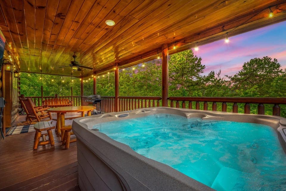 Evenings are better here--relax in the hot tub while taking in the views