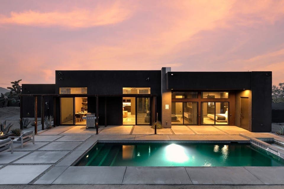 Pool lights up at night.