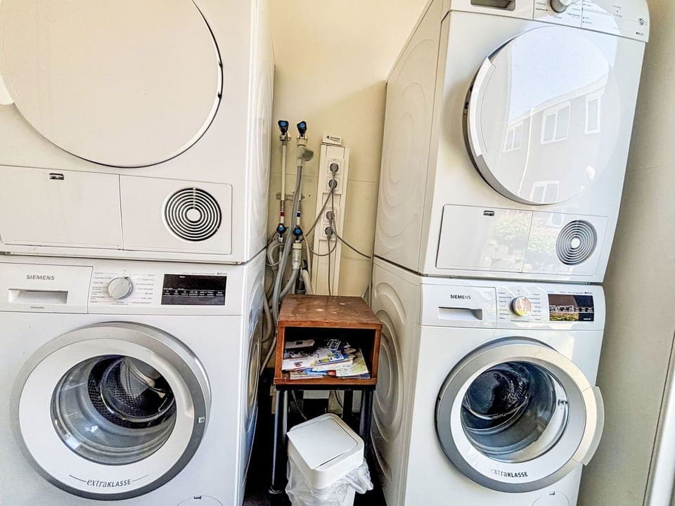 Washing Machine, Clothes Dryer, Laundry Room, Major Appliance, Laundry, Interior Design, Home Appliance, Flooring, Floor, Kitchen Appliance
