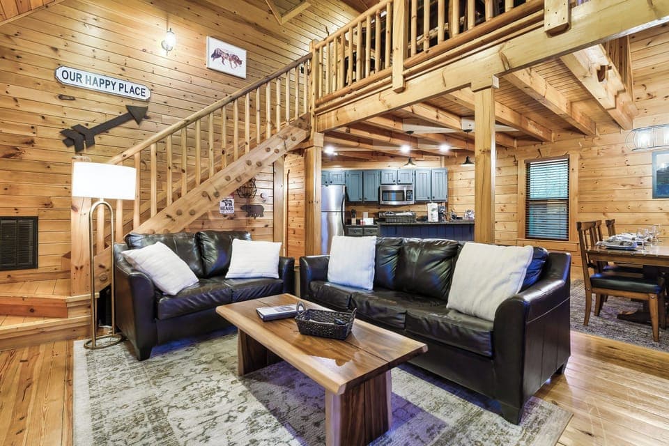 The living area is open to the kitchen and dining space