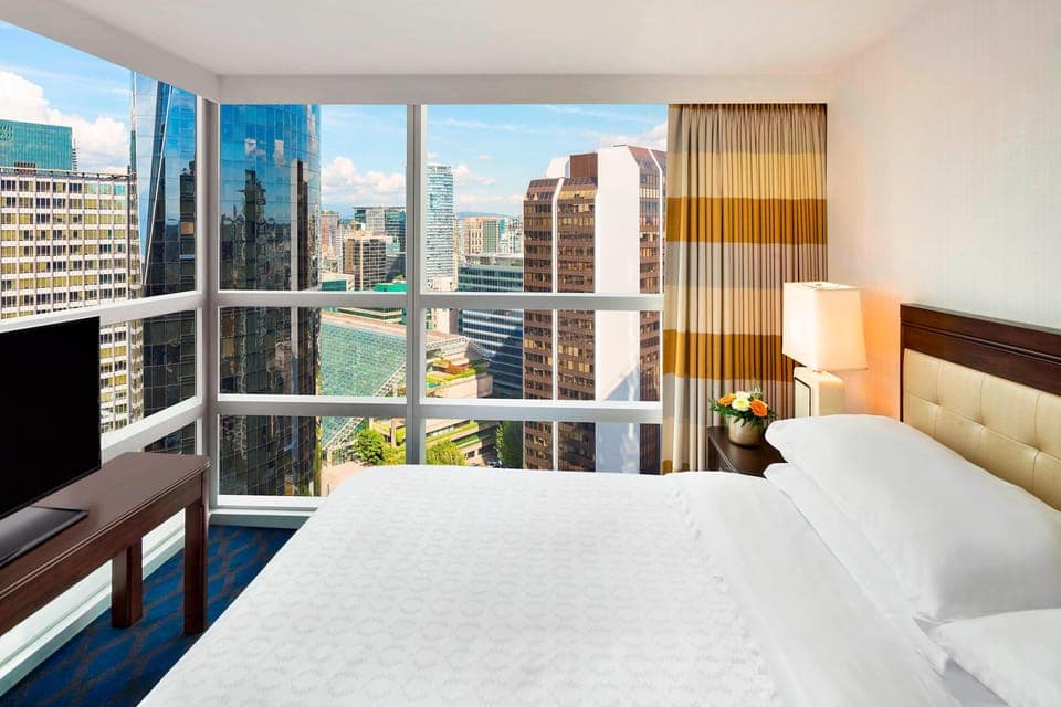 Premium bedding, down comforters, memory foam beds, in-room safe