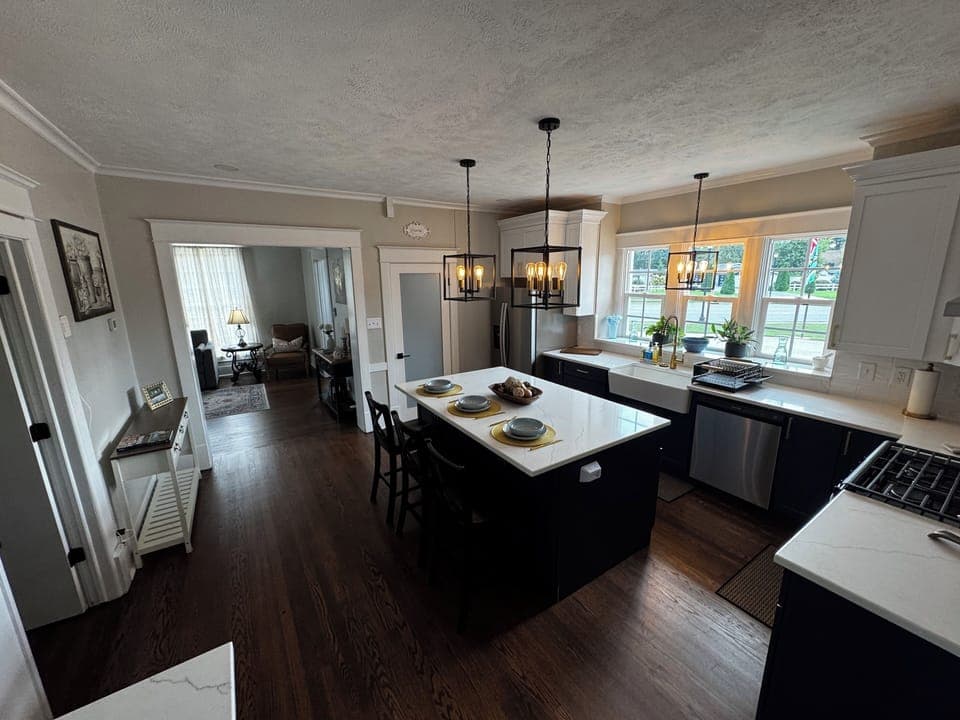 The kitchen provides a wonderful flow for your guests.