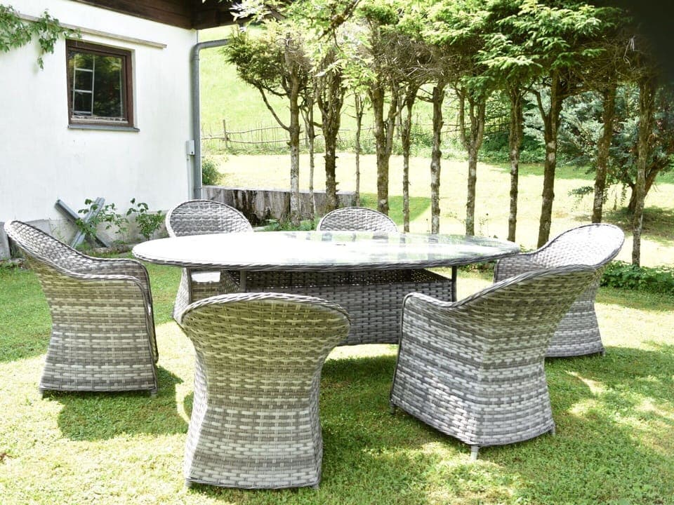 Outdoor Furniture, Furniture, Outdoor Table, Chair, Garden, Groundcover, Wicker, Lawn, Landscaping, Backyard